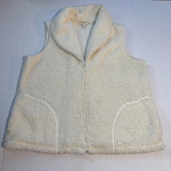 J. Jill Jackets & Blazers - J Jill Cream Cozy Sherpa Like Fuzzy Shawl Collar Zip Up Vest‎ Women's Large EUC